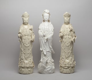 Estate Set Chinese Blanc De Porcelain Sculptures