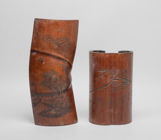 Two Chinese Bamboo Carved Armrest