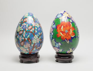 Two Large Chinese Cloisonne Sculptures of Egg