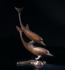 Vintage Bronze Sculpture of Double Dolphin