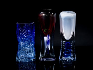 Signed Vintage Poland Crystal Glass Vases