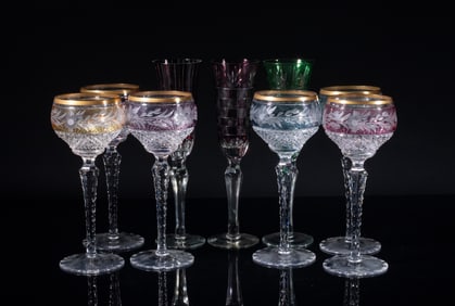 Set Bohemian Cut Crystal Glass Cups