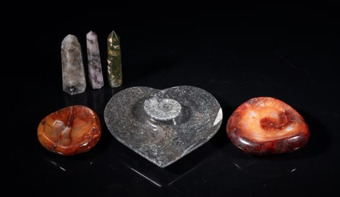 Estate Large Set Fossil, Gemstone Sculptures