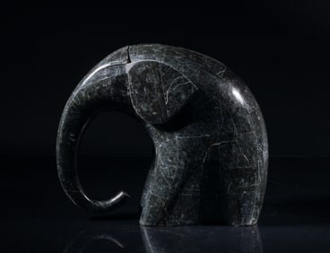 Large Vintage Stone Sculpture of Elephant