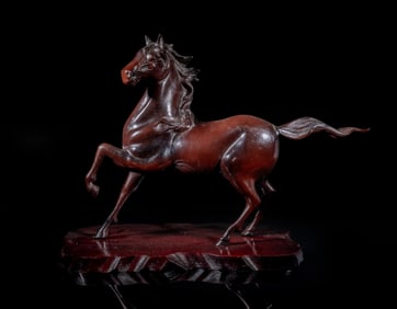 Asian Painted Metal Large Sculpture of Horse