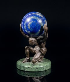 Vintage Bronze Sculpture w/ Lapis Ball