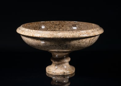 Large Vintage Fossil Carved Taza