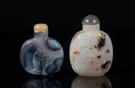 Two Chinese Shadow Agate Snuff Bottles