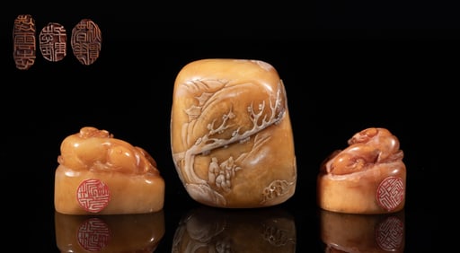 Estate Three Chinese Shoushan Stone Seals