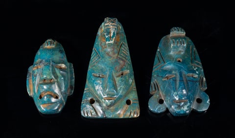 Mayan Type Stone Carved Mask Pendants