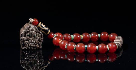 Chinese/ Tibetan Cameo Agate, Dzi Prayer Beads