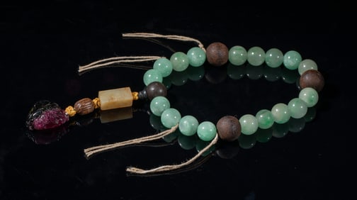 Chinese Jadeite, Agarwood, Tourmaline Prayer Beads