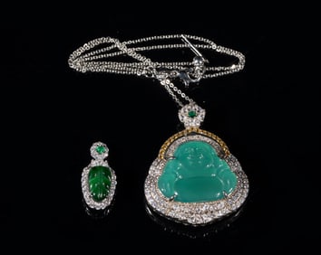 Two Chinese Export Jade/Jade Jadeite Pendants