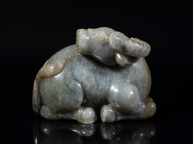 Large Chinese Black & White Jade Sculpture