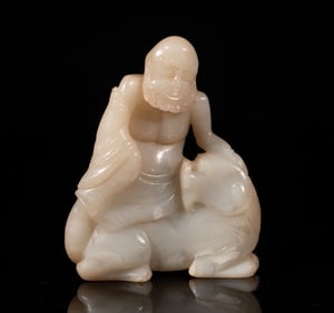 Estate Chinese Russet Jade Sculpture of Luohan