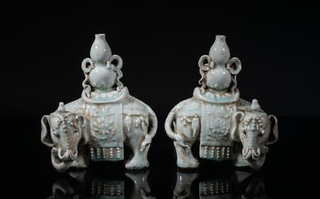 Two Chinese Pale Celadon Porcelain Sculptures