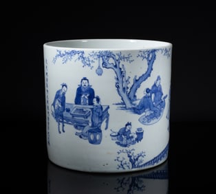 Large Chinese Blue & White Porcelain Brush Pot