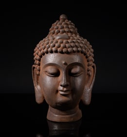 Large Asian Metal Sculpture of Buddha Head
