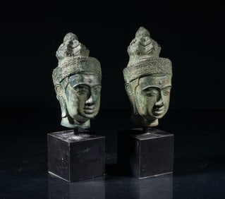 Two South Asian Bronze Buddha Heads