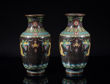 Two Chinese Cloisonne Dragon Vases