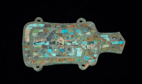 Rare Chinese Bronze Board Inlaid Turquoise