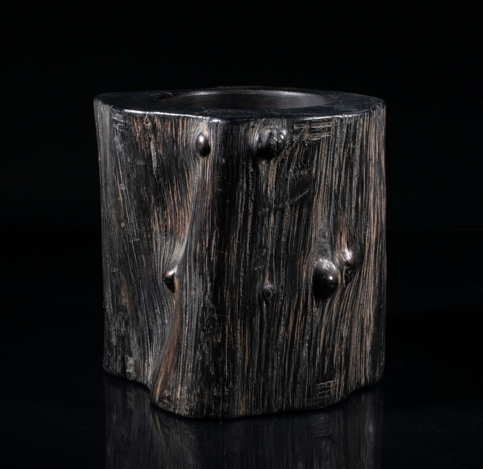 Estate Chinese Heavy Wood Brush Pot (1 of 13)