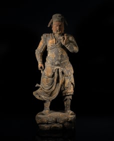 Chinese Painted Wood Sculpture of Kuandi