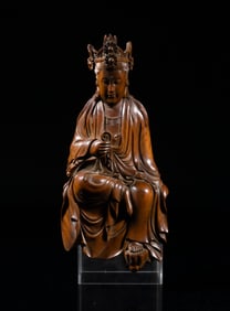 Estate Chinese Boxwood Sculpture of Buddha
