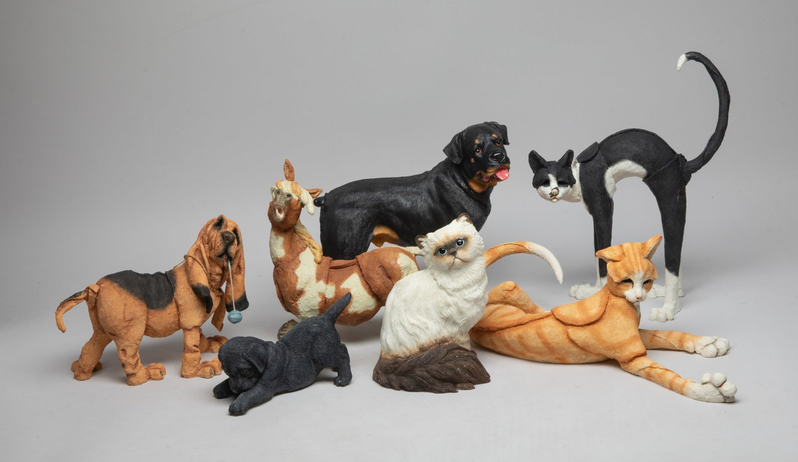 Estate Set Studio Art Sculptures of Dog: Large group of studio art sculptures of cat and dog. Size varies.