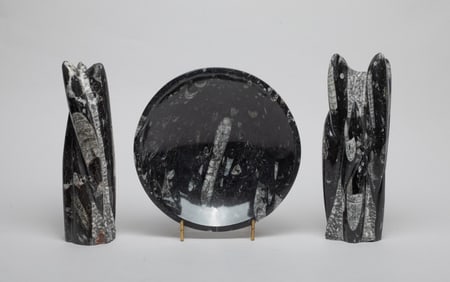 Set Carved Fossil Sculptures, Bowl