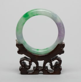 Chinese Colored Stone Bangle on Stand