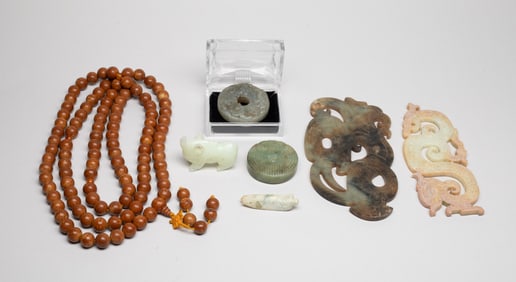Estate Chinese Jade/ Stone Carvings, Prayer Beads