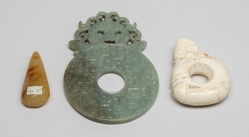 Estate Chinese Jade/ Stone Pendants, Disc Bi