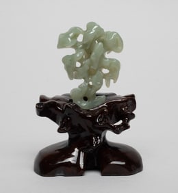 Estate Chinese Jade Sculpture on Wood