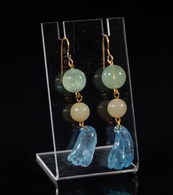 Chinese Jade & Aquamarine Earrings