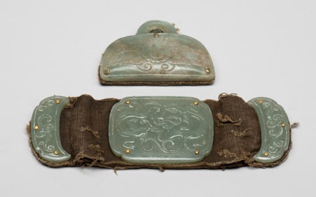 Estate Chinese Jade Belt Buckle Sets