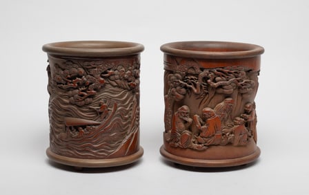 Two Chinese Bamboo Carved Brush Pots
