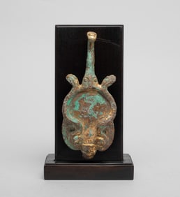 Chinese Export Bronze Belt Buckle on Stand