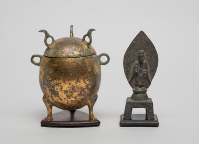 Estate Chinese Bronze Buddha, Covered Pot