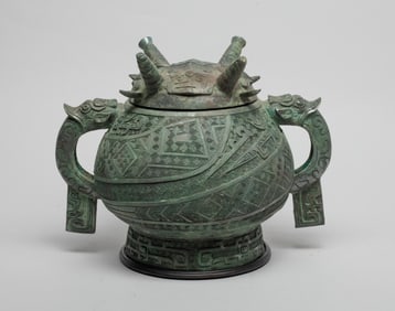 Estate Large Chinese Bronze Covered Pot