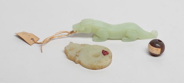 Chinese Export Jade Pendants, Agate Bead