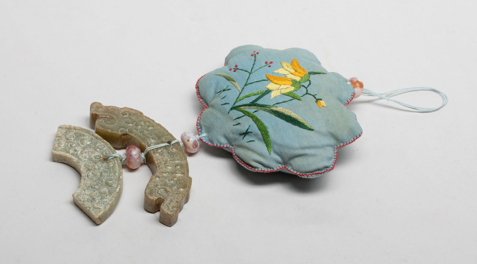 Chinese Jade/ Stone, Silk Manchu Pendant (1 of 12)