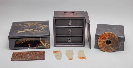 Chinese Export Jade/ Stone Pendants w/ Boxes