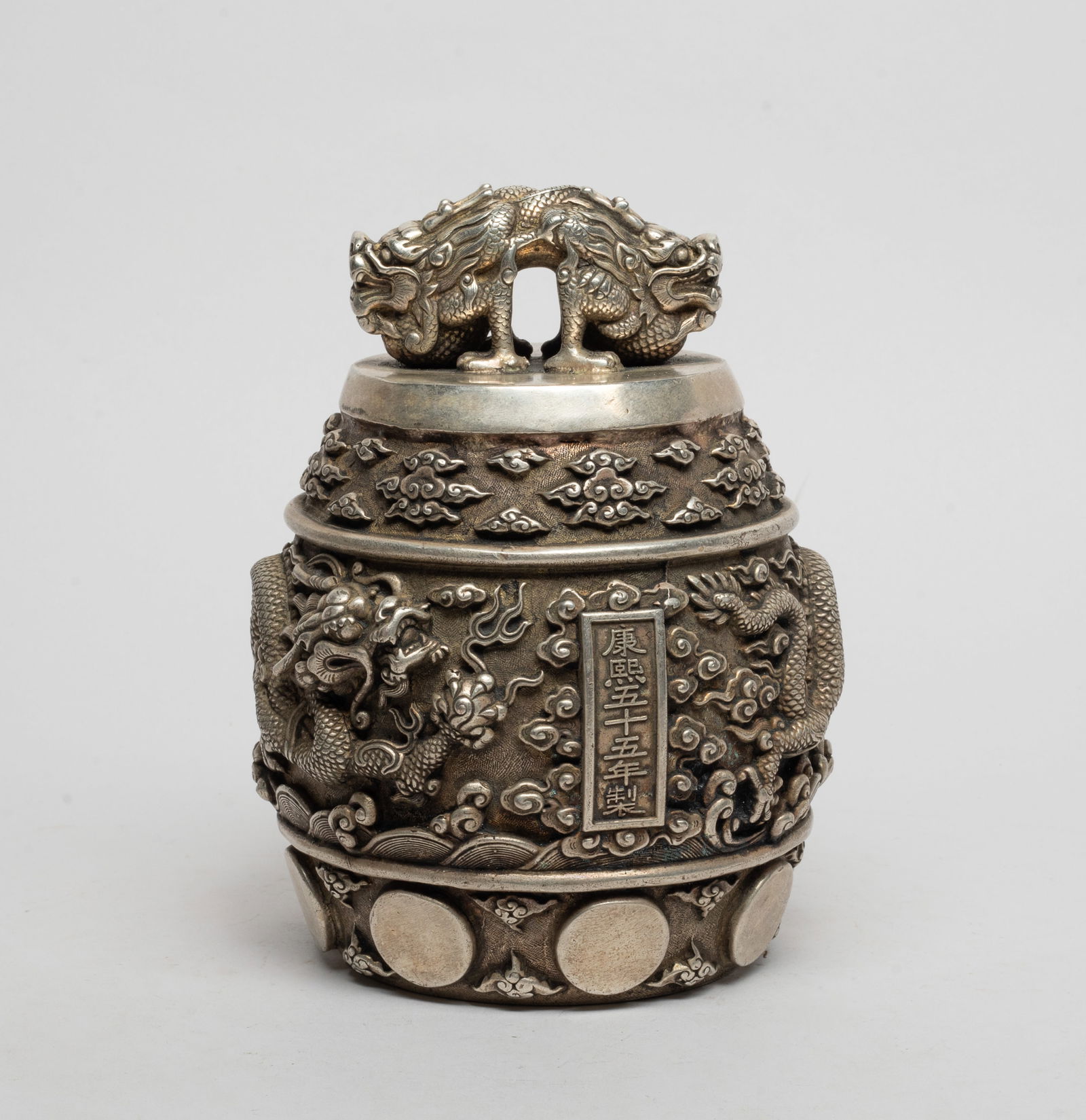 Chinese Silver Color Sculpture of Dragon Bell (1 of 13)