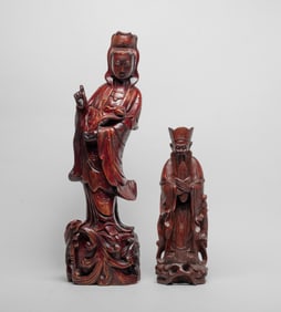 Two Tall Chinese Wood Sculptures