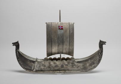 Vintage Enameled Silver Plated Boat