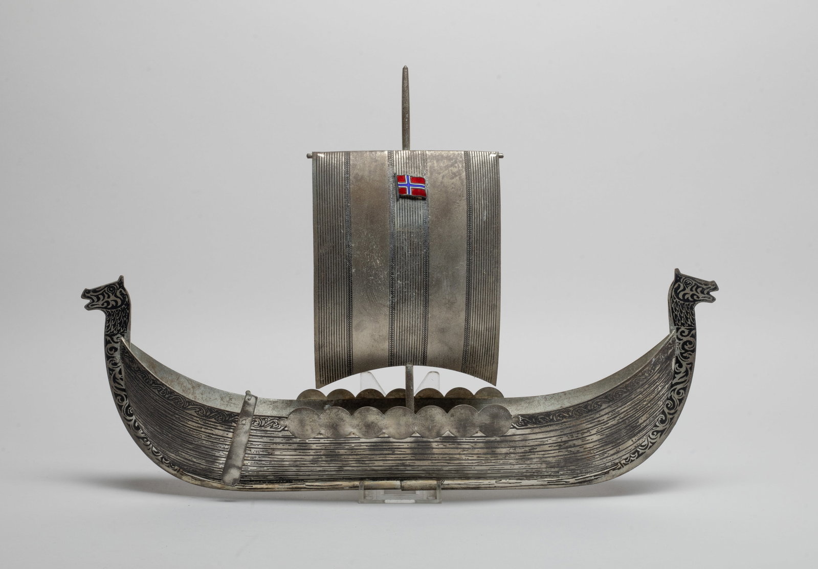 Vintage Enameled Silver Plated Boat: Vintage enameled silver plated boat sculpture. Approx. 15.2*8.5*4.7 inch.
