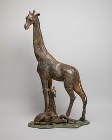 Large Painted Metal Sculpture of Giraffe