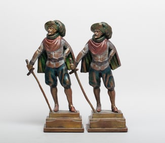 Two Antique 1900-20s Painted Bronze Sculptures