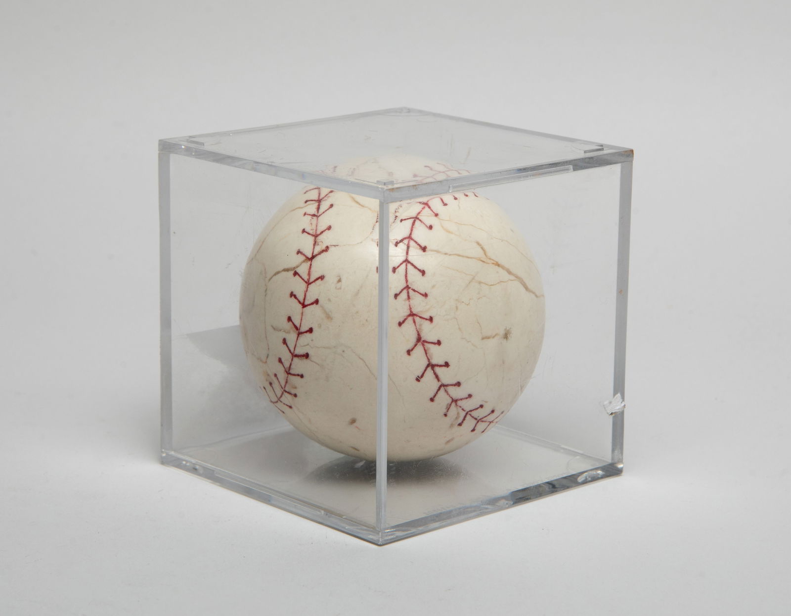 Antique / Vintage Painted Marble Baseball: Collectible painted marble sculpture of baseball form, with an acrylic case. 2.75 inch D (ball size).